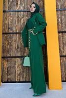 Tesettür giyim YEŞİL KLASİK PANTOLONLU TAKIM T 2038