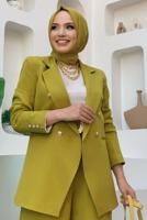Tesettür giyim YEŞİL KLASİK PANTOLONLU TAKIM T 2038