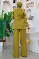 Tesettür giyim YEŞİL KLASİK PANTOLONLU TAKIM T 2038