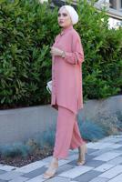 Tesettür giyim PEMBE YAKASI İNCİLİ PANT. TAKIM 2352 