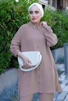 Tesettür giyim PUDRA YAKASI İNCİLİ PANT. TAKIM 2352 
