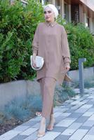 Tesettür giyim PUDRA YAKASI İNCİLİ PANT. TAKIM 2352 