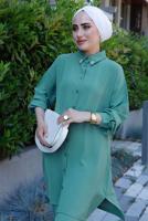 Tesettür giyim YEŞİL YAKASI İNCİLİ PANT. TAKIM 2352 