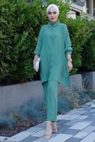 Tesettür giyim YEŞİL YAKASI İNCİLİ PANT. TAKIM 2352 