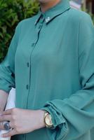 Tesettür giyim YEŞİL YAKASI İNCİLİ PANT. TAKIM 2352 