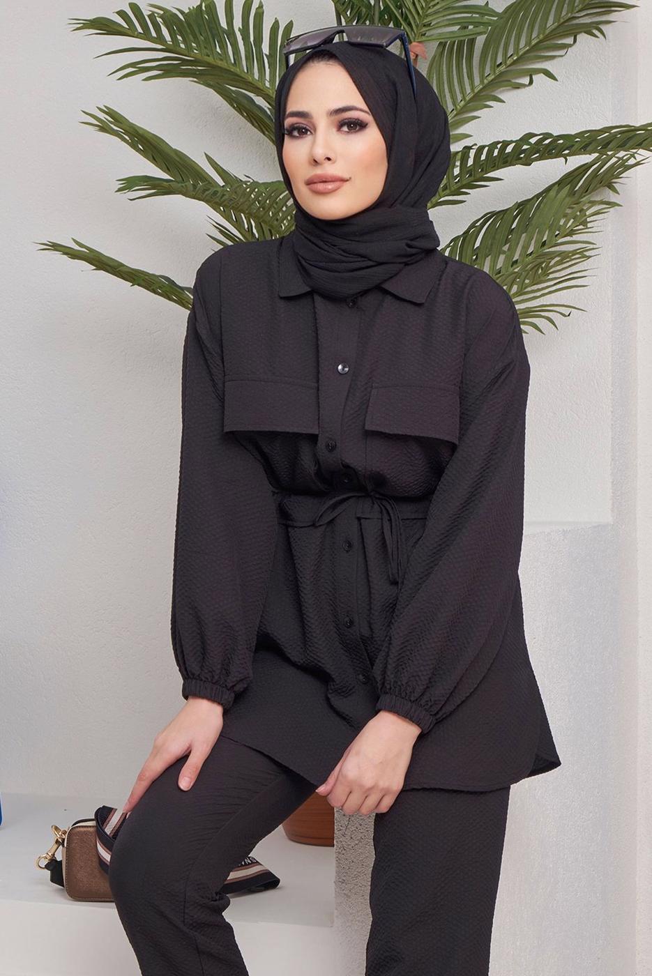 Tesettür giyim SİYAH CEPLİ DÜĞMELİ PANT. TAKIM 24051 