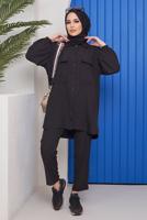 Tesettür giyim SİYAH CEPLİ DÜĞMELİ PANT. TAKIM 24051 