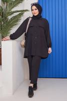 Tesettür giyim SİYAH CEPLİ DÜĞMELİ PANT. TAKIM 24051 