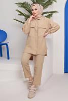 Tesettür giyim KAHVE CEPLİ DÜĞMELİ PANT. TAKIM 24051 