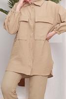 Tesettür giyim KAHVE CEPLİ DÜĞMELİ PANT. TAKIM 24051 