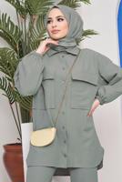 Tesettür giyim YEŞİL CEPLİ DÜĞMELİ PANT. TAKIM 24051 