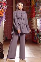 Tesettür giyim MOR BELİ KUŞAKLI İKİLİ PANT. TAKIM 2438
