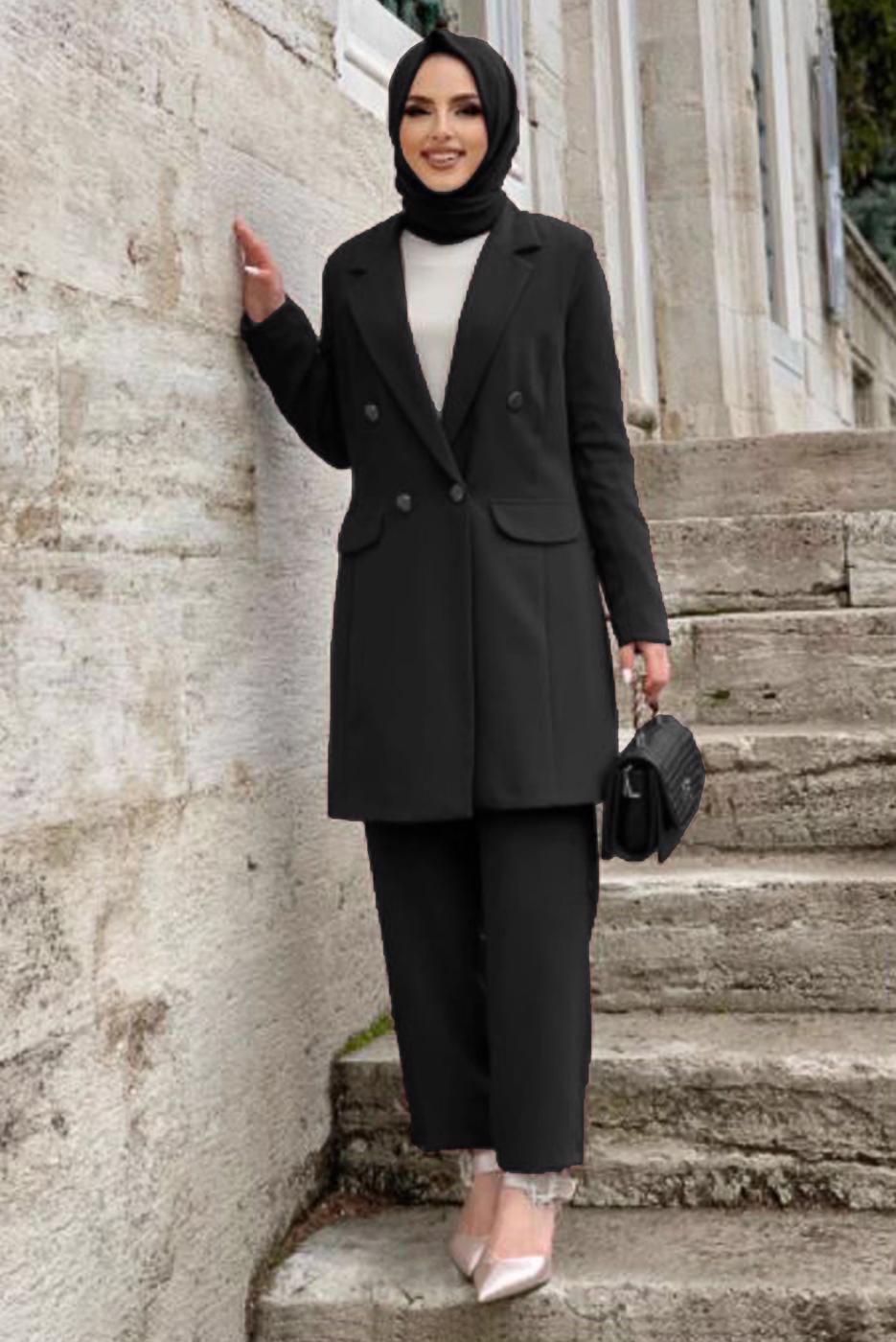 Tesettür giyim SİYAH KLASİK PANT. TAKIM 2538	