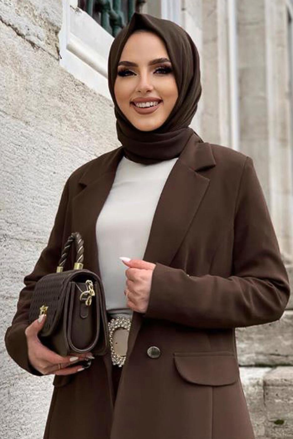 Tesettür giyim KAHVE KLASİK PANT. TAKIM 2538	