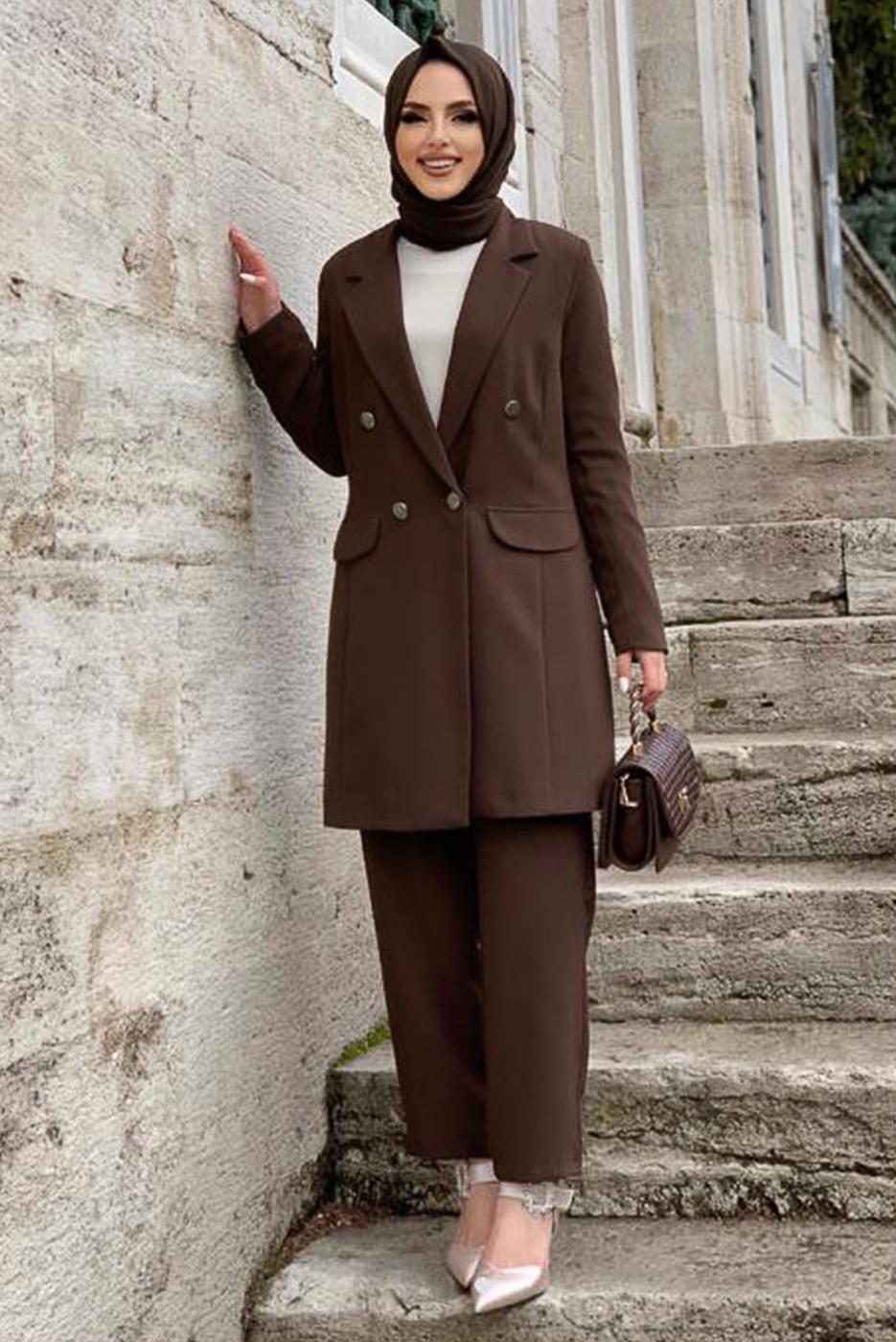 Tesettür giyim KAHVE KLASİK PANT. TAKIM 2538	