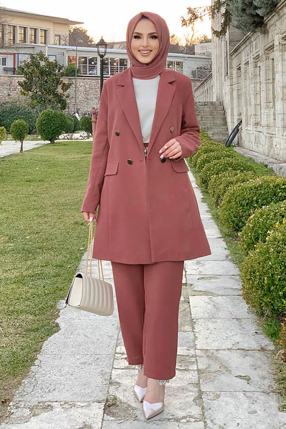 Tesettür giyim PEMBE KLASİK PANT. TAKIM 2538	