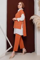 Tesettür giyim KAHVE YANDAN BAĞLAMALI ÜÇLÜ PANT. TAKIM 2742  