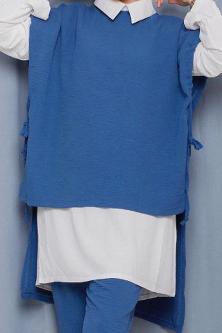 Tesettür giyim LACİVERT YANDAN BAĞLAMALI ÜÇLÜ PANT. TAKIM 2742  