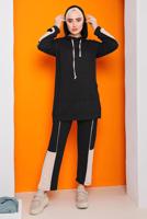 Hijab clothing BLACK 2-COLORED PANTS TRACKSUIT SET 2822 