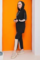 Hijab clothing BLACK 2-COLORED PANTS TRACKSUIT SET 2822 