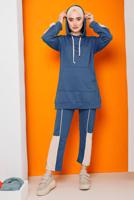 Hijab clothing NAVY BLUE 2-COLORED PANTS TRACKSUIT SET 2822 