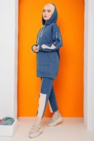 Hijab clothing NAVY BLUE 2-COLORED PANTS TRACKSUIT SET 2822 