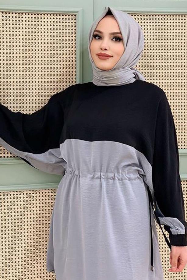 Hijab clothing  TWO COLORED SMOCKING WAIST PANTS SUIT 3328  - TRENDTESETTÜR
