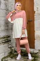 Hijab clothing POWDER TWO COLORED SMOCKING WAIST PANTS SUIT 3328