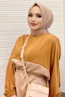 Tesettür giyim TABA İKİ RENKLİ BELİ BÜZGÜLÜ PANT. TAKIM 3328 