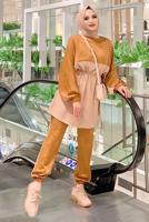 Tesettür giyim TABA İKİ RENKLİ BELİ BÜZGÜLÜ PANT. TAKIM 3328 
