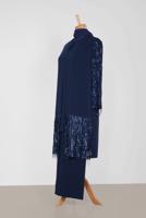 Tesettür giyim LACİVERT PUL PAYETLİ ÜÇLÜ PANT. TAKIM 3571 