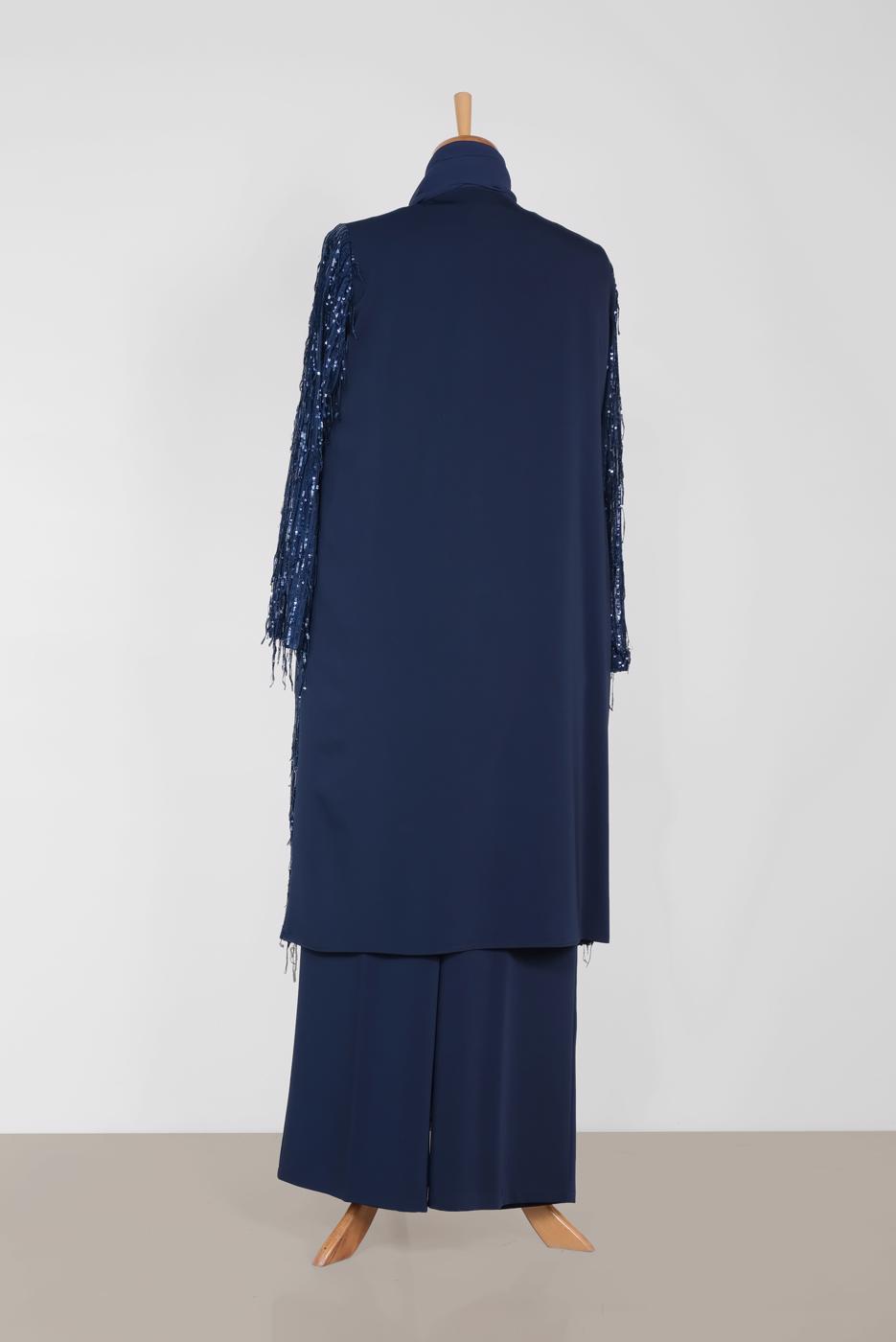 Tesettür giyim LACİVERT PUL PAYETLİ ÜÇLÜ PANT. TAKIM 3571 