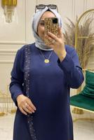 Tesettür giyim LACİVERT BONCUK DETAYLI PANTOLONLU TAKIM 3578 