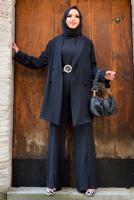 Tesettür giyim SİYAH KRUVAZE YAKA PANTOLONLU TAKIM T 3928