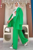 Tesettür giyim YEŞİL KRUVAZE YAKA PANTOLONLU TAKIM T 3928