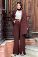 Hijab clothing BROWN DOUBLE BREASTED PANTS SUIT T 3928