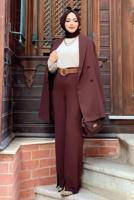 Hijab clothing BROWN DOUBLE BREASTED PANTS SUIT T 3928