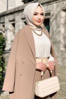 Tesettür giyim VİZON KRUVAZE YAKA PANTOLONLU TAKIM T 3928