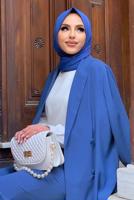 Tesettür giyim LACİVERT KRUVAZE YAKA PANTOLONLU TAKIM T 3928