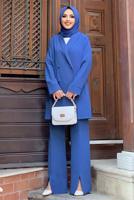 Tesettür giyim LACİVERT KRUVAZE YAKA PANTOLONLU TAKIM T 3928