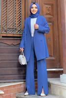 Tesettür giyim LACİVERT KRUVAZE YAKA PANTOLONLU TAKIM T 3928