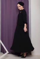 Tesettür giyim SİYAH BAĞLAMA DETAYLI ETEKLİ TAKIM 3942 