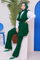 Tesettür giyim YEŞİL VOLANLI PANTOLONLU TAKIM 42051 