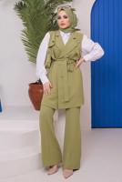 Tesettür giyim YEŞİL VOLANLI PANTOLONLU TAKIM 42051 