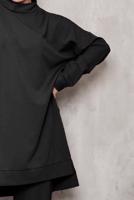 Tesettür giyim SİYAH DİK YAKALI İKİLİ PANTOLONLU TAKIM 4222 