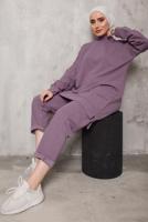 Tesettür giyim PEMBE DİK YAKALI İKİLİ PANTOLONLU TAKIM 4222 