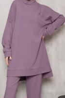 Tesettür giyim PEMBE DİK YAKALI İKİLİ PANTOLONLU TAKIM 4222 