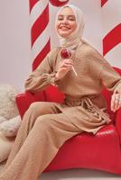 Tesettür giyim KAHVE ALVİNA WAFFLE EFEKTLİ PANTOLONLU TAKIM T 42716