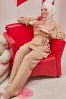 Tesettür giyim KAHVE ALVİNA WAFFLE EFEKTLİ PANTOLONLU TAKIM T 42716