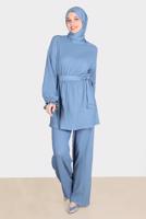 Tesettür giyim LACİVERT ALVİNA WAFFLE EFEKTLİ PANTOLONLU TAKIM T 42716